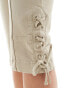 Monki capri pants with lace-up detail in beige