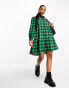 Фото #3 товара Monki mini shirt dress with tiered hem in green check