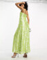 ASOS DESIGN trapeze maxi slip dress in lime metallic jacquard 32 - фото #4