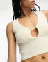 ASOS DESIGN knitted textured crop top with cut out detail in stone