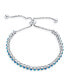 ფოტო #3 პროდუქტის Slender Dainty Round In Milgrain Edge Setting Iridescent Blue Created Opal Evil Eye Tennis Bolo Bracelet For Women 14K Yellow Rose Gold Plated .925 Sterling Silver Adjustable Slide