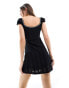 Фото #4 товара Miss Selfridge milkmaid mini dress with contrast ribbons in black