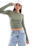 Фото #1 товара Hollister long sleeve ribbed top in green