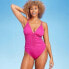 Women's Center Front Shirring One Piece Swimsuit - Shade & Shore Hot Pink S