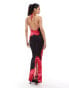 Фото #3 товара Murci halterneck plunge neck maxi dress in black and red flower print