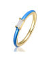 Kids/Teens 14k Yellow Gold Plated with Cubic Zirconia Baguette Solitaire Magenta-Blue Enamel Slim Stacking Ring