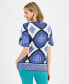 ფოტო #3 პროდუქტის Women's Printed Square Neck Short Sleeve Top, Created for Macy's