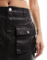 Bershka washed detail faux leather mini skirt in brown