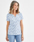 Women's Short-Sleeve Printed Henley Top, Created for Macy's