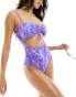 Фото #2 товара Monki twist front swimsuit in purple swirl print