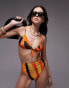 Фото #1 товара Topshop high waist high leg bikini bottoms in papaya print