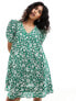 & Other Stories mini swing dress with puff sleeves in green floral print