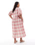 ASOS DESIGN Curve puff sleeve tie front maxi dress in red check Красный, 50 - фото #4