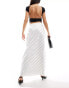 SNDYS satin slip maxi skirt in white stripe