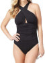 Фото #1 товара Michael Michael Kors Women's High Neck Shirred One-Piece Swimsuit (Black, 16)