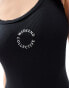 ASOS Weekend Collective scooped back swimsuit with embroidered logo in black rib