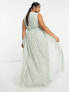 Anaya Plus Bridesmaid v neck ruffle waist maxi dress in sage green