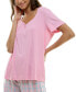 Фото #5 товара Women's Short-Sleeve Ribbed Henley Sleep Top