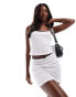 Фото #1 товара Kaiia pointelle ribbed contrast trim bow detail mini skirt co-ord in white