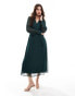 Фото #1 товара Vila longsleeve v-neck midi dress in dark green