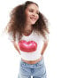 Monki short sleeve shrunken baby tee in white with pink heart graphic print