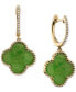 ფოტო #1 პროდუქტის EFFY® Dyed Jade & Diamond (1/20 ct. t.w.) Beaded Clover Dangle Hoop Drop Earrings in 14k Gold