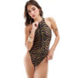 Фото #1 товара ASOS DESIGN Meg zip front swimsuit in multi zebra