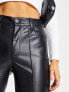 Фото #3 товара Mango faux leather straight leg trousers in black