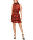 Women's Printed Smocked Sleeveless Mock Neck Tiered Mini Dress