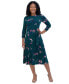 Petite Printed 3/4-Sleeve Belted Midi Dress