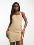 ASOS DESIGN linen halter mini sundress in camel 44 - фото #1