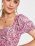 Urban Revivo ruched front mini dress in pink floral print