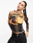 Фото #1 товара Basic Pleasure Mode runaways print stretch long sleeve satin top in multi