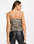 ASOS DESIGN satin cami with lace neck and waist insert in tiger print