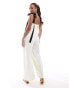 ASOS DESIGN ribbon tie strap wide leg jumpsuit in cream