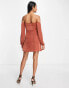 Фото #2 товара ASOS DESIGN slinky tie front bardot mini dress in rust