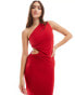 Style Cheat slinky one shoulder maxi dress with side cut out in red