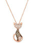 ფოტო #1 პროდუქტის Nude Diamond (1/3 ct. t.w.) & Chocolate Diamond (1/4 ct. t.w.) Cat Necklace in 14k Rose Gold, 18" + 2" extender