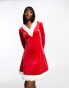 Фото #1 товара Threadbare santa Christmas velour hooded mini dress with faux fur trim