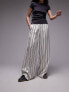 Topshop satin pin stripe wide leg pull on in white 44 - фото #1