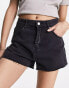 Urban Revivo high waist denim shorts with raw hem in black