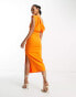 Фото #6 товара ASOS DESIGN bengaline asymetric drape midi dress in bright orange