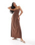 Фото #1 товара Threadbare jersey bandeau maxi dress in chocolate brown