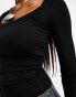 Фото #4 товара Cotton On ribbed scoop neck long sleeve top in black