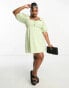 Фото #4 товара ASOS DESIGN Curve knot front mini dress in check dobby in apple