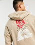 Фото #6 товара ADPT oversized washed hoodie with rose back print in beige