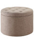 22" Faux Linen Round Shoe Storage Ottoman