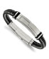 ფოტო #1 პროდუქტის Stainless Steel Black Leather Rubber Adjustable ID Bracelet