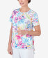 ფოტო #3 პროდუქტის Women's Floral Leaf Side Tie Short Sleeve Tee