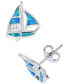 ფოტო #1 პროდუქტის Lab-Grown Blue Opal Sailboat Stud Earrings in Sterling Silver